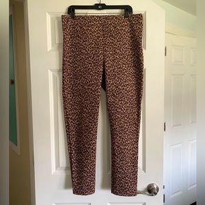 Ann Taylor Brown Tan Animal Print Stretch Knit Slim Pants Sz L Side Zip